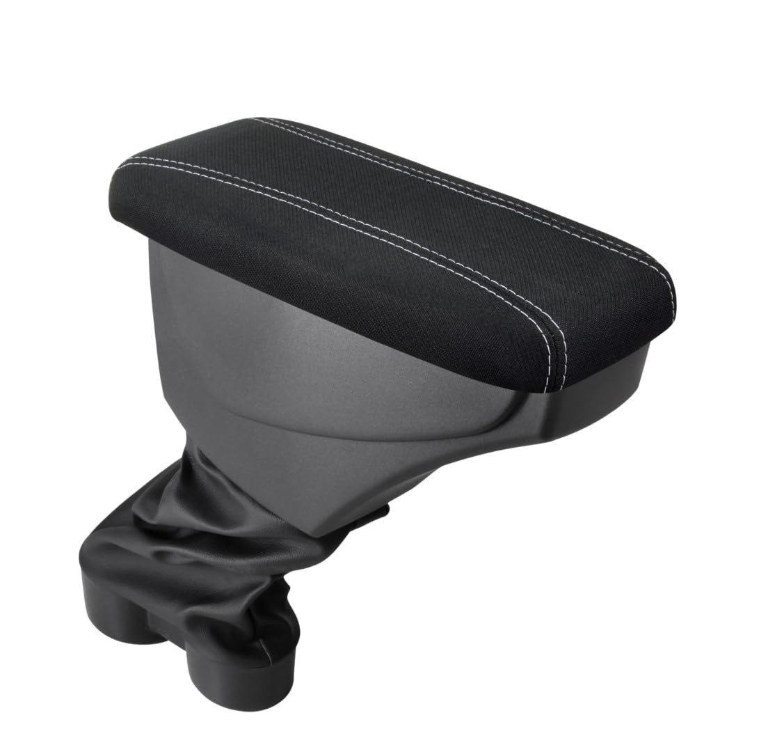 Apoio de Braço Premium para Ford Ka (2015+) - Conforto e Estilo em Tecido Preto com Costura Branca