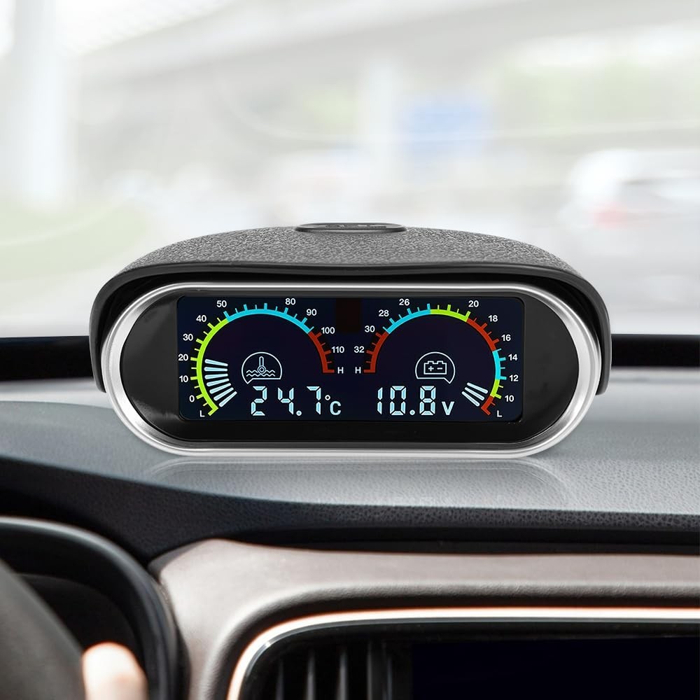 Voltímetro e Medidor de Temperatura Digital 2 em 1 para Veículos - Alerta Inteligente
