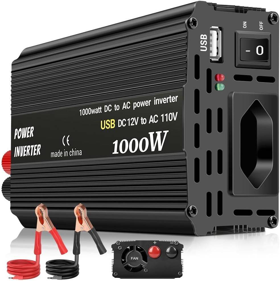 Inversor de Tensão 1000W: Energia Confiável para Casa e Carro (12V para 110V)