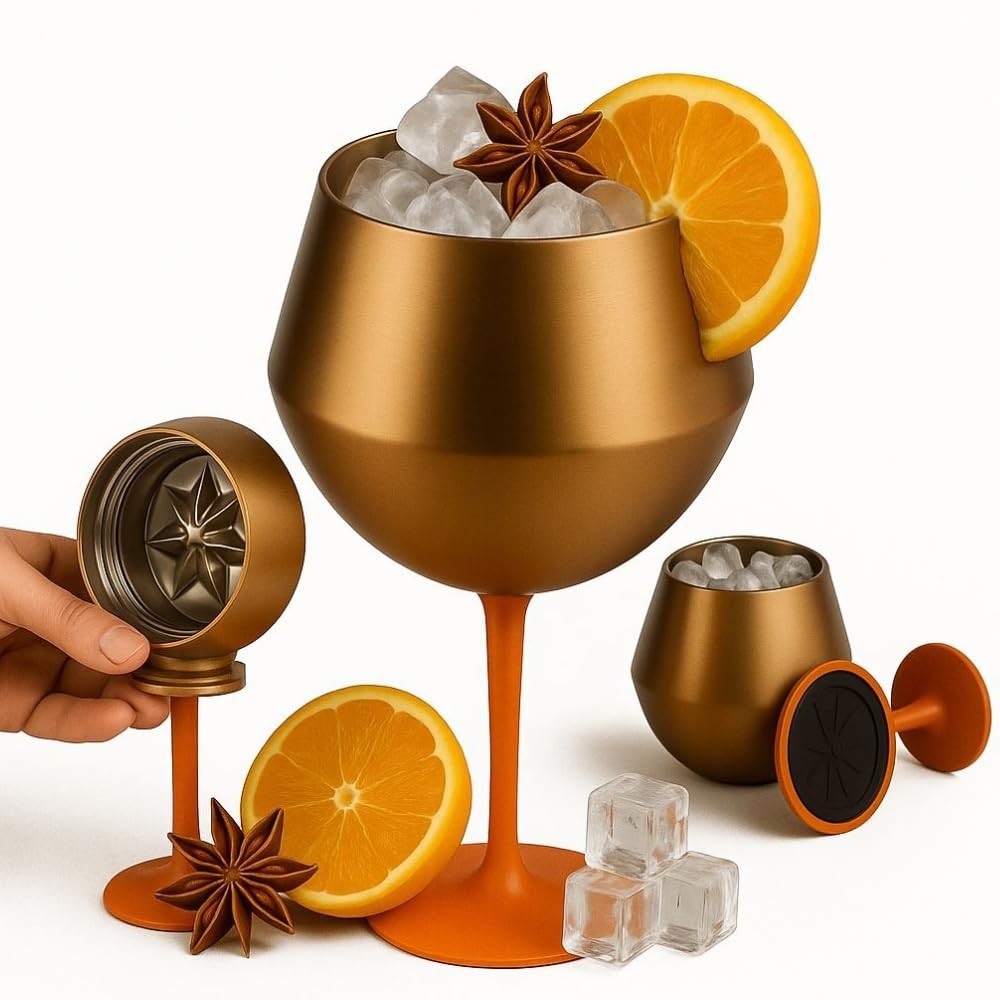 Taça Térmica Inox 2 em 1 414ml - Copo Térmico Isolado a Vácuo com Haste Removível para Gin, Vinho e Drinks