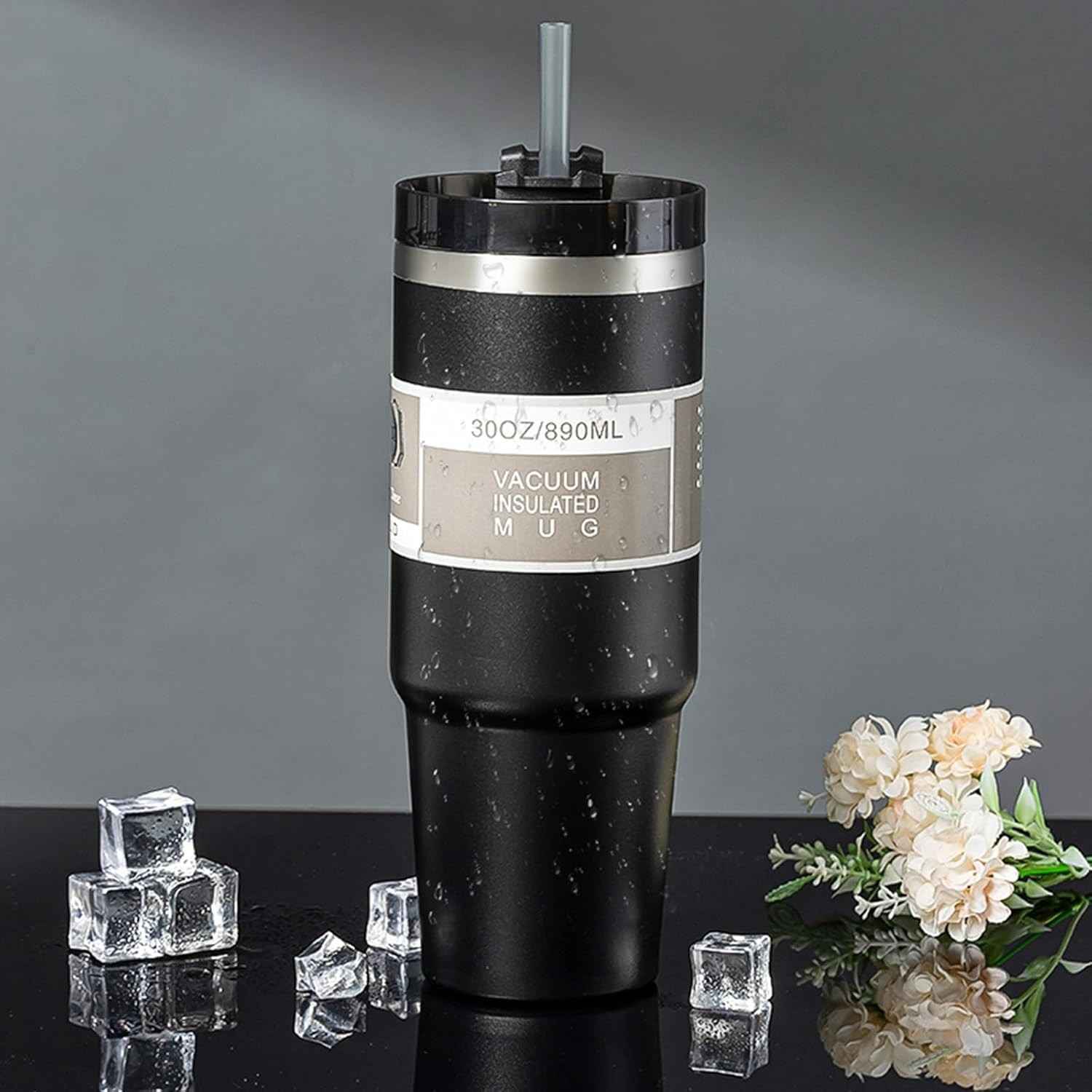 Copo Dobrável Térmico 887ml com Canudo - Aço Inox, Isolamento Duplo, Ideal para Viagens e Bebidas Quentes ou Frias