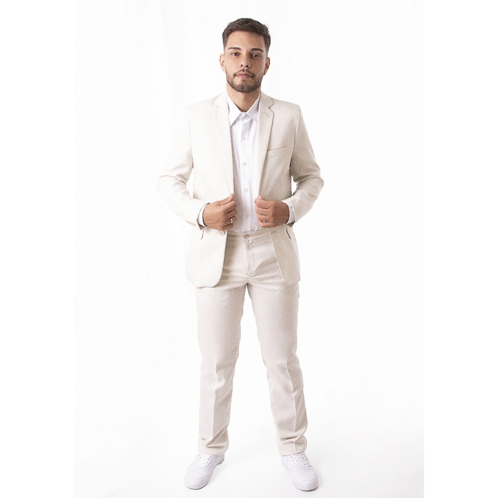 Terno Italiano Slim Bege Claro Alta Costura: Elegância e Conforto