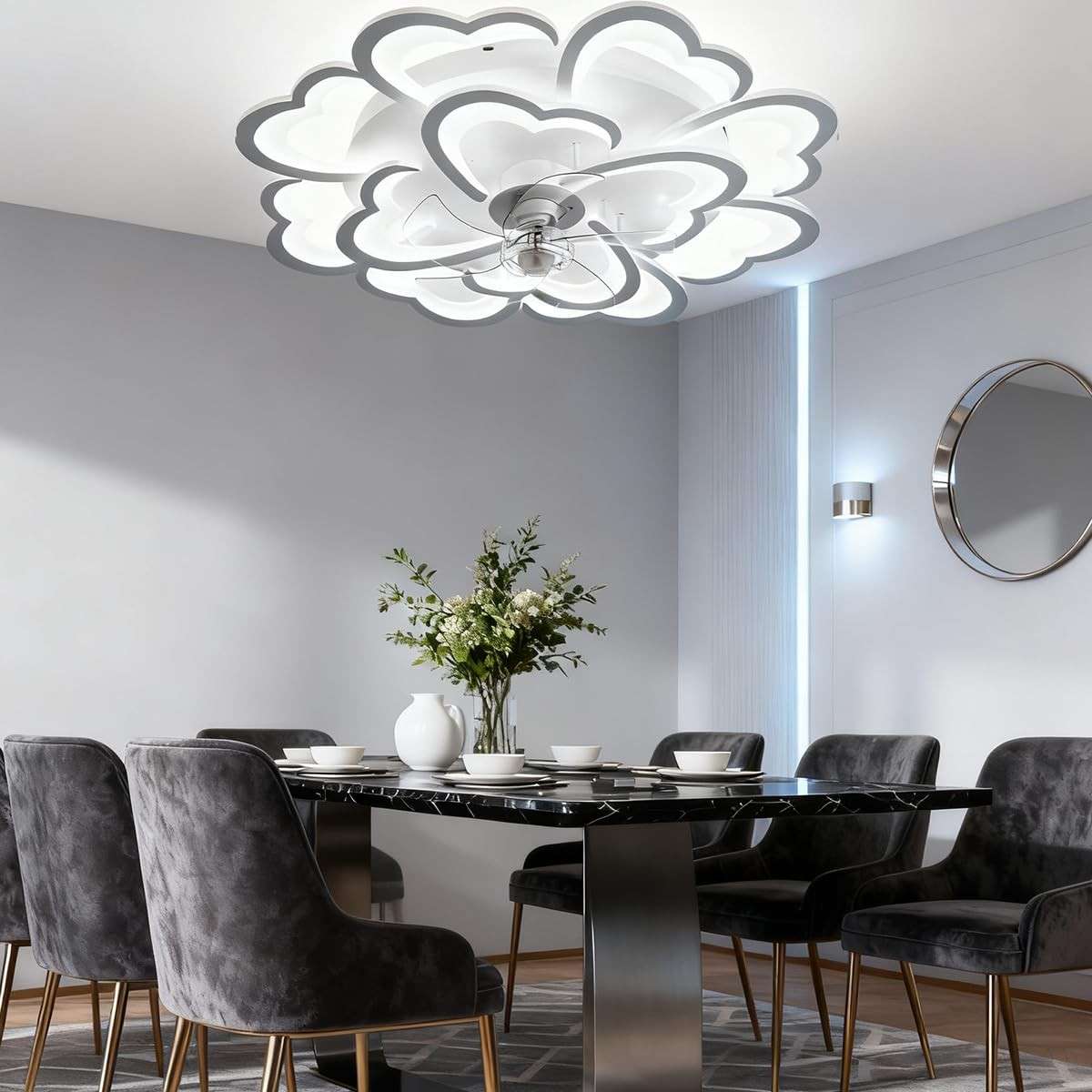Ventilador de Teto Flor LED 88cm - Fandelier Slim 144W com Luz Regulável, 6 Velocidades, Controle Remoto, Design Moderno