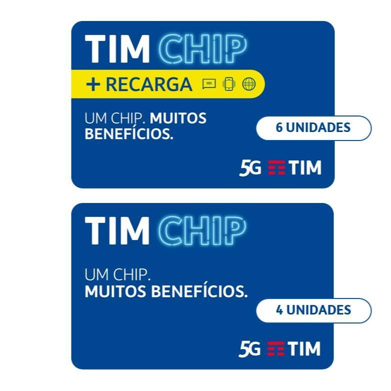 TIM Chip Kit: 10 Chips Pré-Pagos (Com e Sem Recarga)