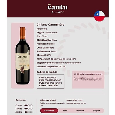 Chilano Carmenere: Vinho Tinto Chileno 750ml