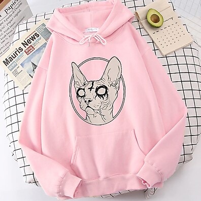 Moletom Canguru Death Metal Sphynx Gato Punk Y2K Unissex – Estilo Rock para Todos