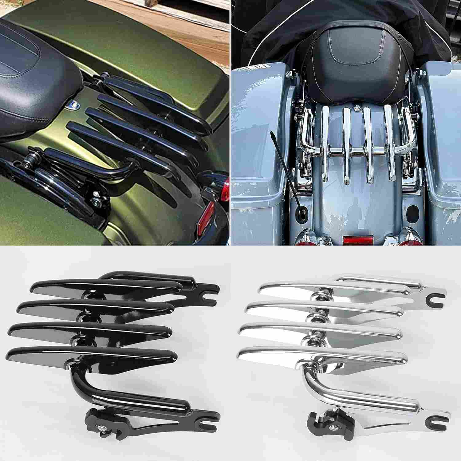 WOOGA Suporte Traseiro para Moto: Bagageiro e Alça de Passageiro para Harley Davidson Street Glide, Road King e mais (Preto)