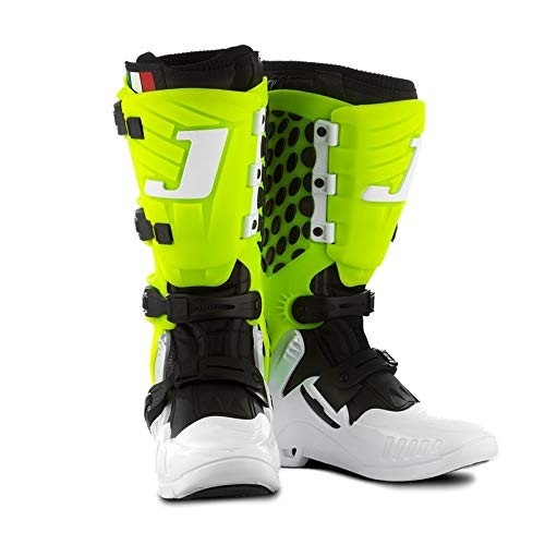 Bota Motocross Articulada Jett Hi-Vis Branco/Verde: Segurança e Conforto para suas Trilhas!