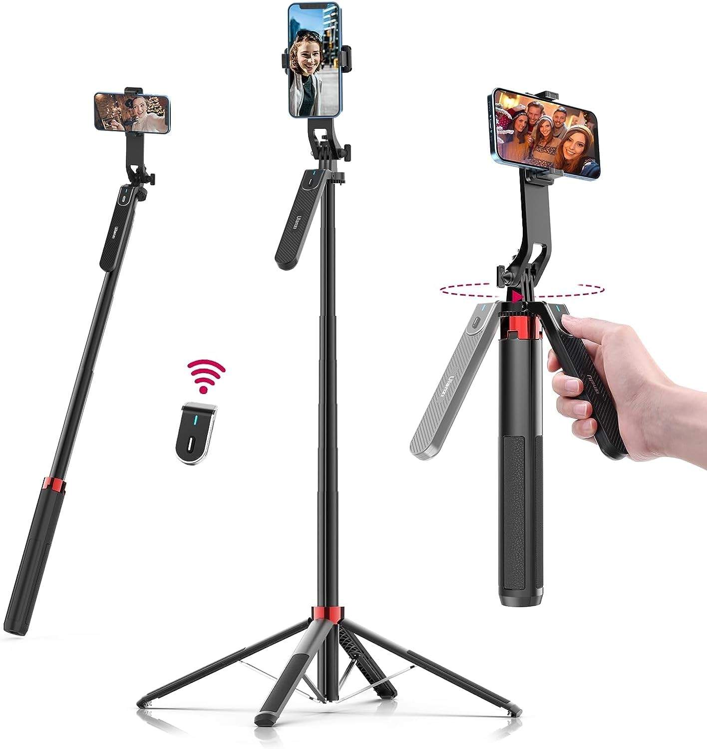 Tripé ULANZI MA09 71" Extensível: Selfie Stick, Tripé de Viagem e Suporte Universal para Celular, Câmera e GoPro com Controle Remoto