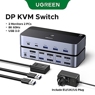 UGREEN KVM Switch 8K – Controle 2 PCs com 2 Monitores