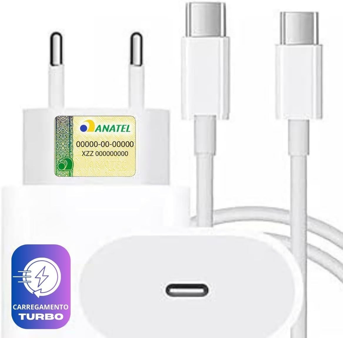 Carregador Turbo Tipo C 30W Ultra Rápido: Fonte + Cabo Reforçado para Samsung, iPhone 15/16 Pro Max e Android