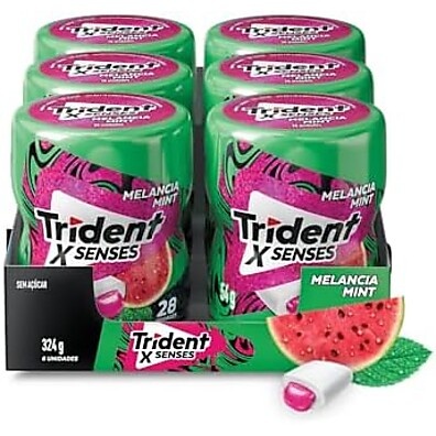 Chiclete Trident XSenses Melancia Mint Sem Açúcar Garrafa - Caixa com 6 unid. de 54g