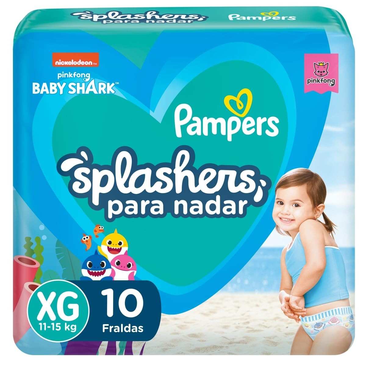 Fralda Pampers Splashers Baby Shark para Piscina Tamanho XG - 10 Unidades