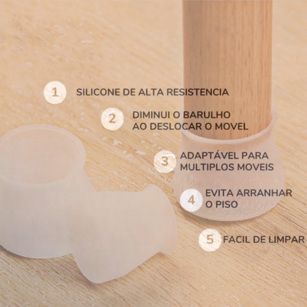 Protetor de Silicone para Pés de Mesa e Cadeira – Kit com 16 Unidades