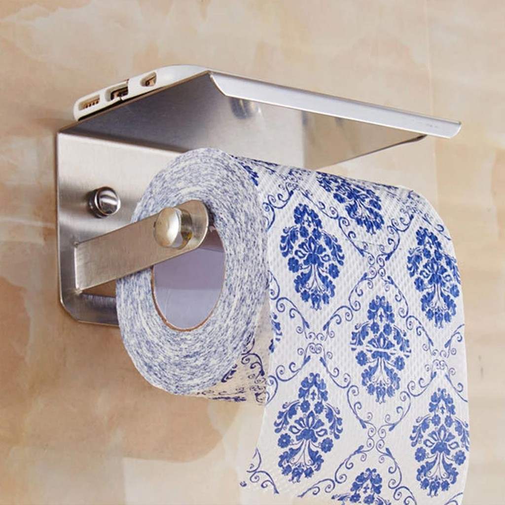 Suporte Papel Higienico Inox com Prateleira - Kit 2 Unidades