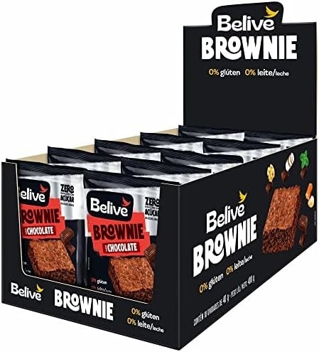 Caixa de Brownies de Chocolate Sem Açúcar Sem Glúten Sem Leite Belive 10 unidades de 40g