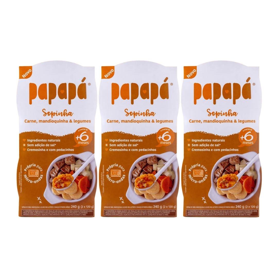 Papinha Kit 3 Unidades Sopinha Carne, Mandioquinha e Legumes 240g - Refeição Natural e Saudável para Bebês