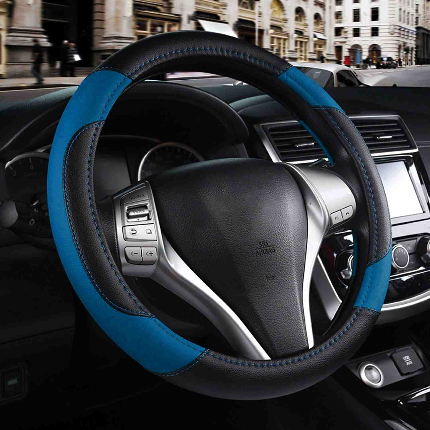 Capa de Volante de Couro Azul Premium: Antiderrapante, Respirável e Ajuste Universal