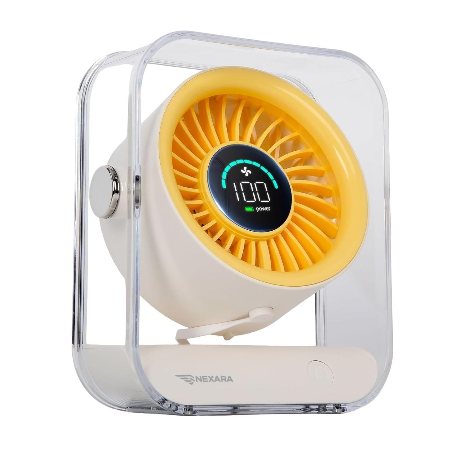 Mini Ventilador de Mesa Recarregável USB com 100 Velocidades, Display LED e Bateria 3000mAh - Silencioso e Portátil