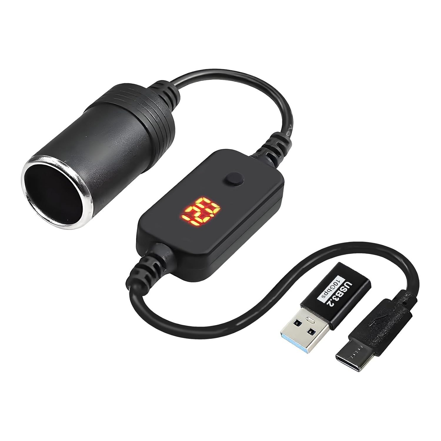 Conversor USB C para Isqueiro 12V 36W com Tela LED - Carregue Seus Dispositivos com Segurança e Inteligência