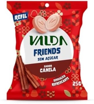 Pastilhas Valda Friends com Canela, Mentol e Eucaliptol - Sem Açúcar (Sabor Canela) - Refrescância Instantânea – Kit com 10 Sachês de 25g