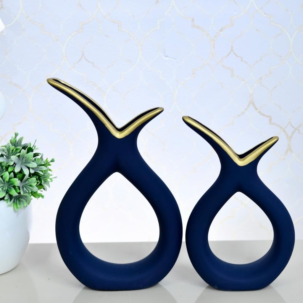 Kit 2 Vasos Decorativos Azuis em Cerâmica para Sala - Estilo Moderno e Sofisticado