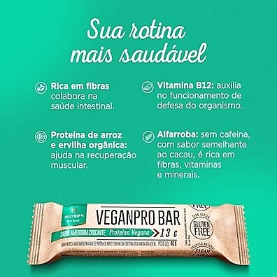 VeganPro Bar Amendoim: Proteína Vegana Orgânica 10 Un