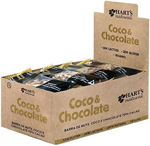 Barra de Nuts Coco & Chocolate (20 un), Hart's Natural, Vegana, Sem Glúten, 100% Natural