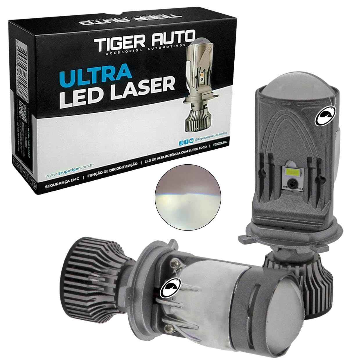 Kit Lâmpada H4 Ultra LED Laser Mini Projetor Canhão: Super Foco Tiger para Seu Veículo
