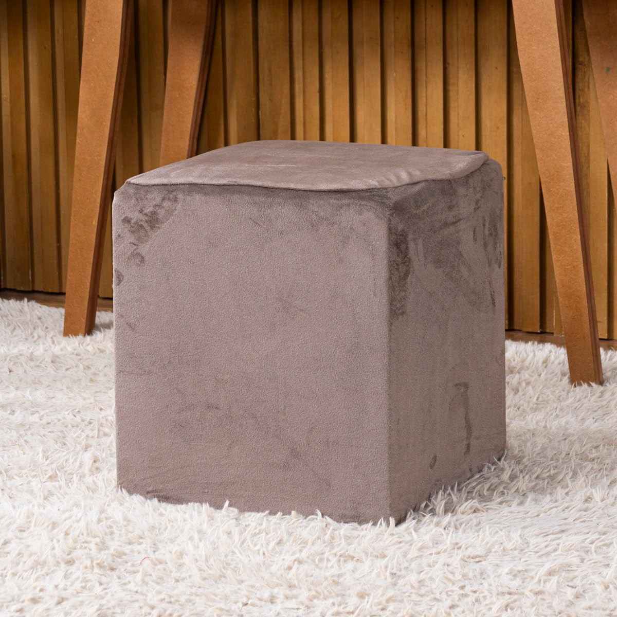 Capa de Puff Quadrado Lisa em Veludo Suede com Elástico Ajustável - Proteção e Estilo para Sala e Quarto