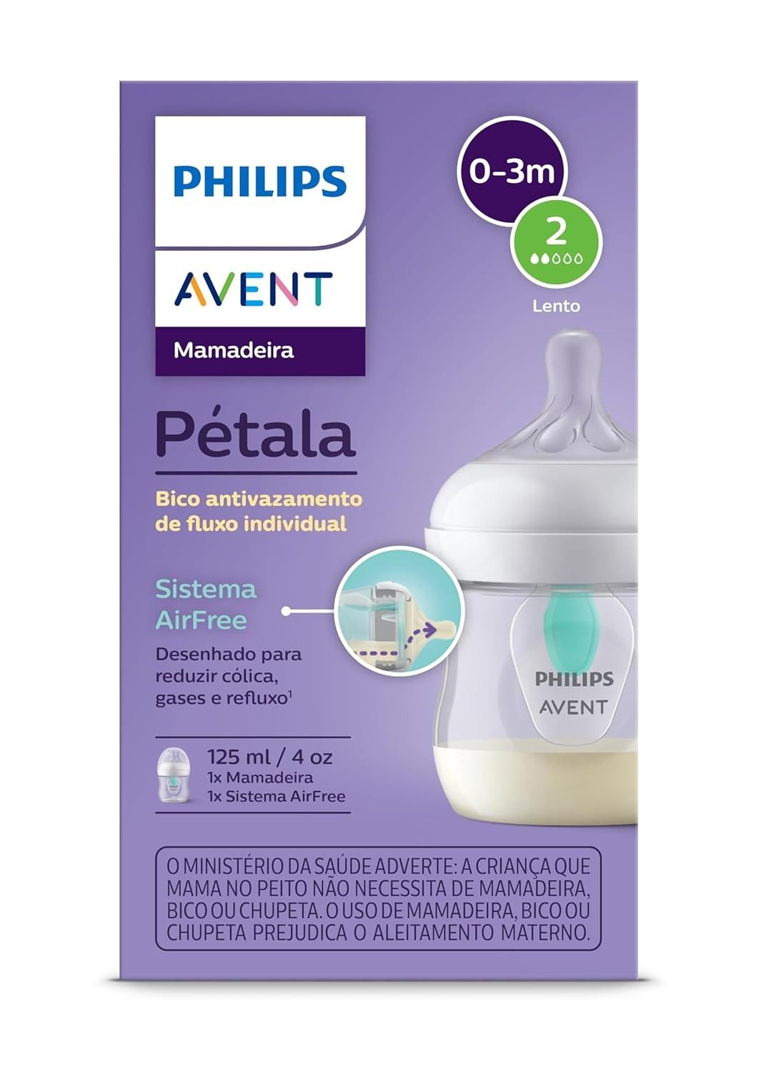 Mamadeira Pétala 3.0 AirFree Vent Philips Avent 4 oz - Conforto e Segurança para Bebês
