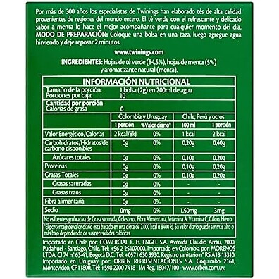 Twinings Chá Verde com Hortelã 20 g (pacote de 10 saquinhos)