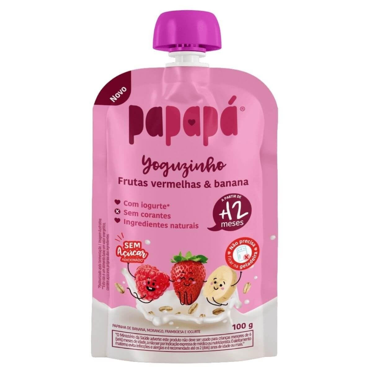 Papapá Yoguzinho - Lanche Natural com Iogurte e Frutas Vermelhas | 100g | Sem Açúcar Adicionado