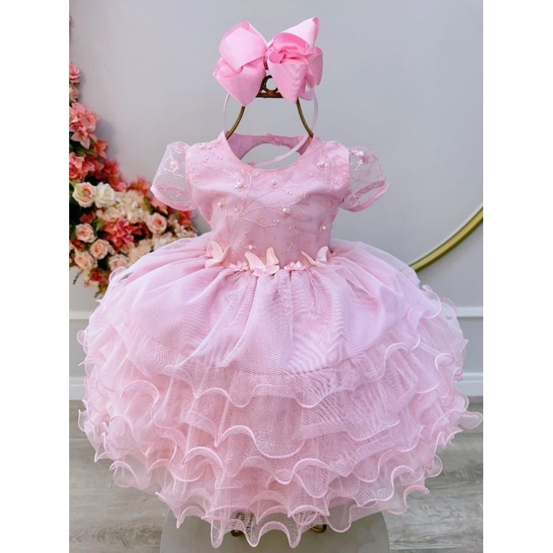 Vestido Borboletas: Encanto Rosa para sua Pequena!