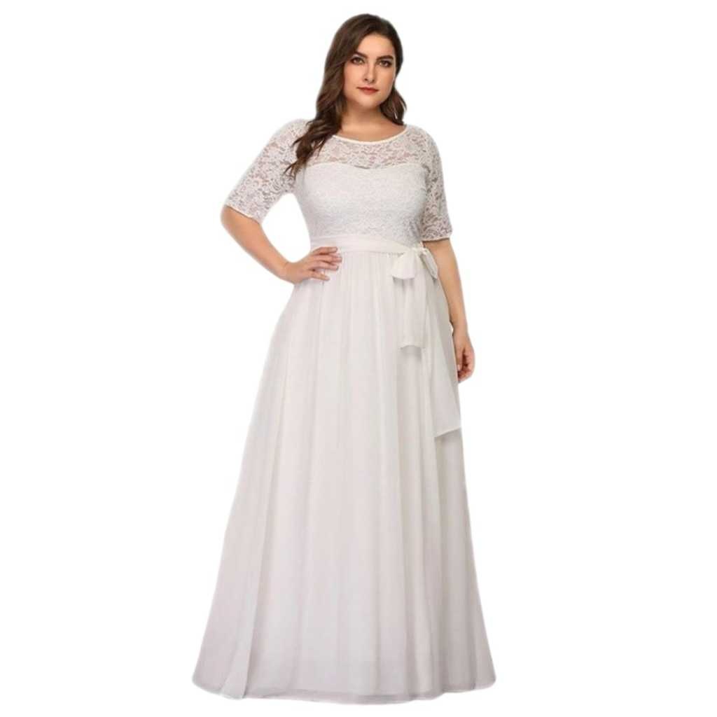 Vestido de Noiva Plus Size em Renda Longo para Casamento Civil
