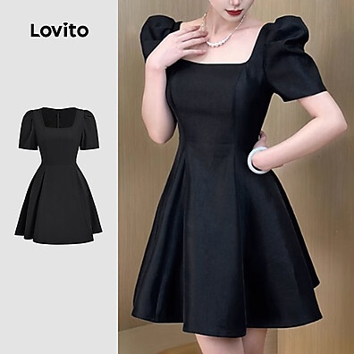 Vestido Elegante Simples Lovito para Primavera e Verão: Conforto e Estilo em Um Só Look