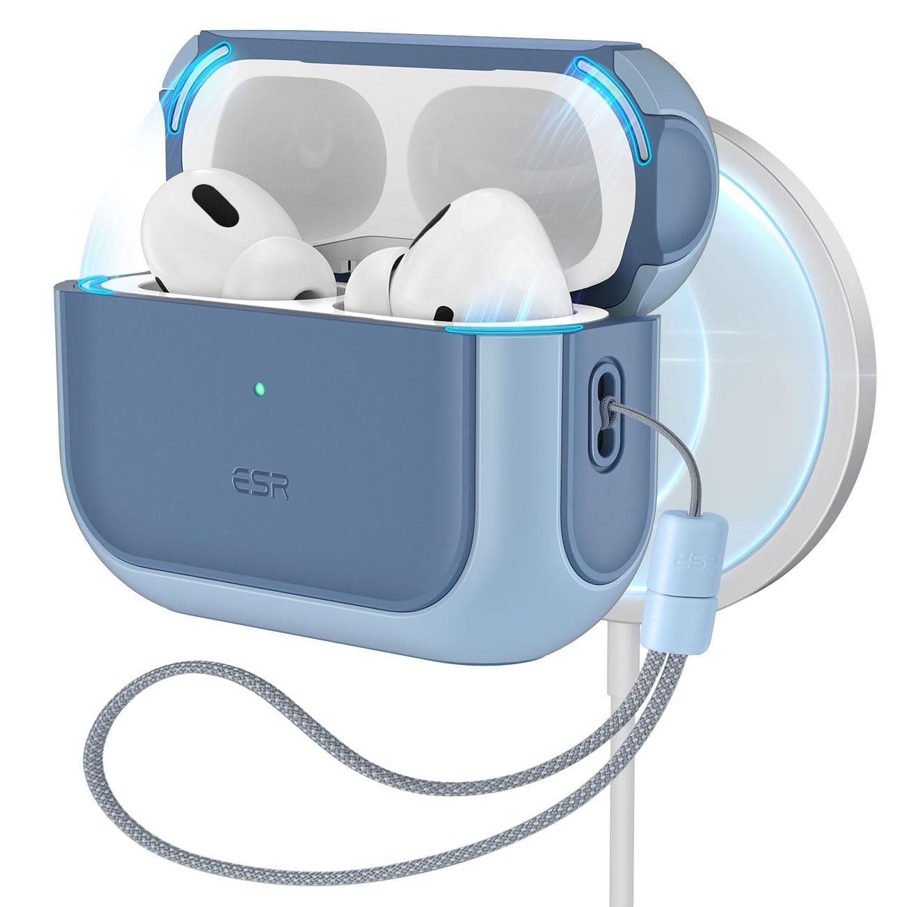 ESR Capa HaloLock para AirPods Pro 2ª Geração: Proteção MagSafe e Anti-Queda em Azul Vibrante