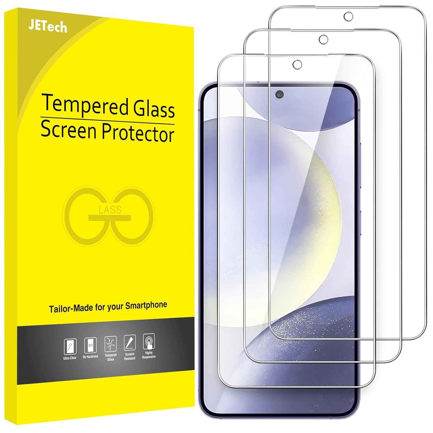 JETech Película Vidro Samsung S24+ / S24 Plus 5G: Proteção HD Clara e Sensível ao Toque (3 Unidades)