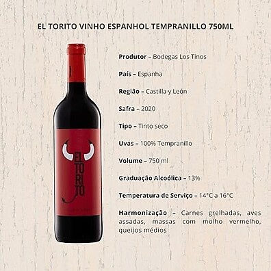 El Torito Tempranillo: Vinho Espanhol 750ml