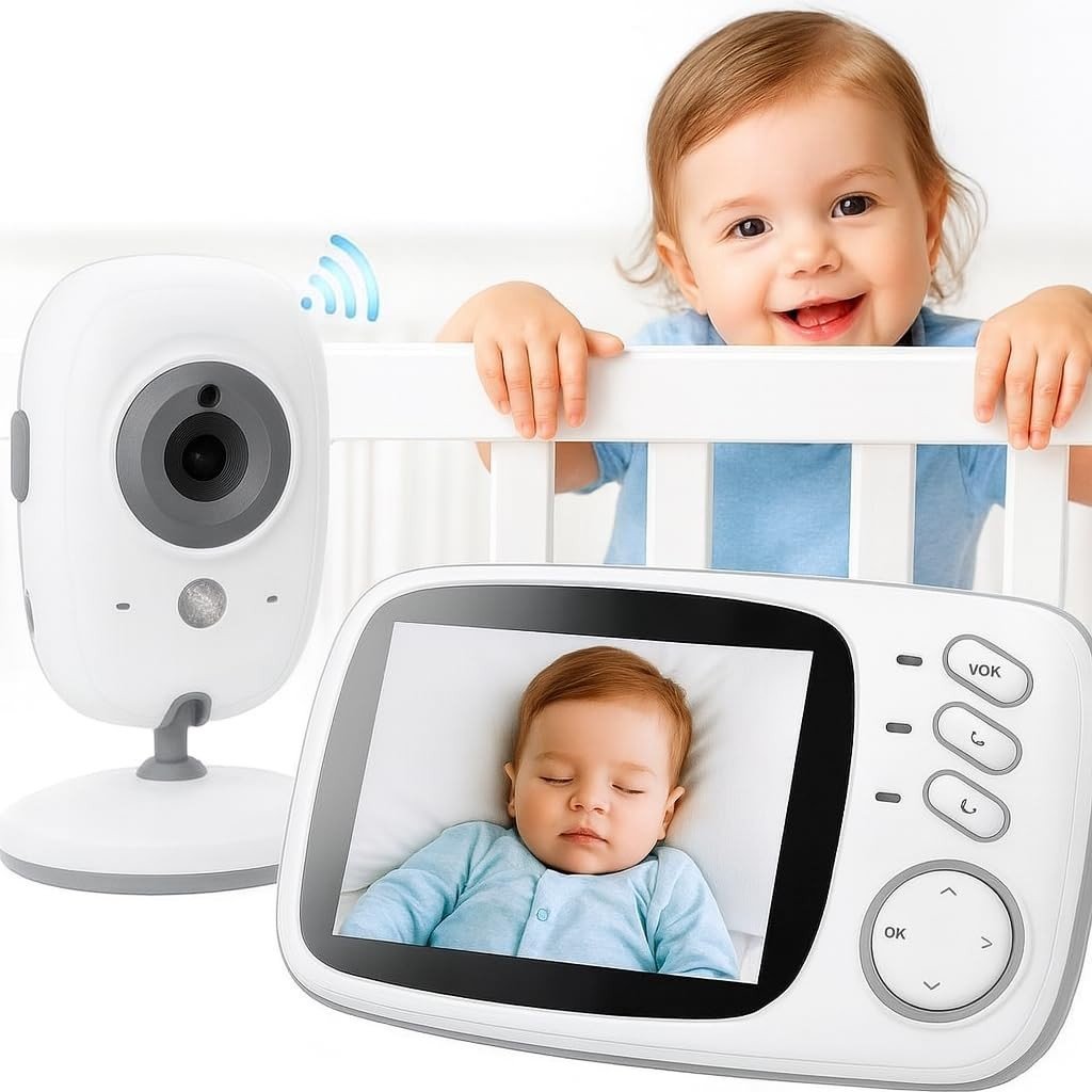 Babá Eletrônica com Câmera HD, Tela LCD 3.2", Visão Noturna, Áudio Bidirecional, Sem Wi-Fi, Monitor Bebê Seguro