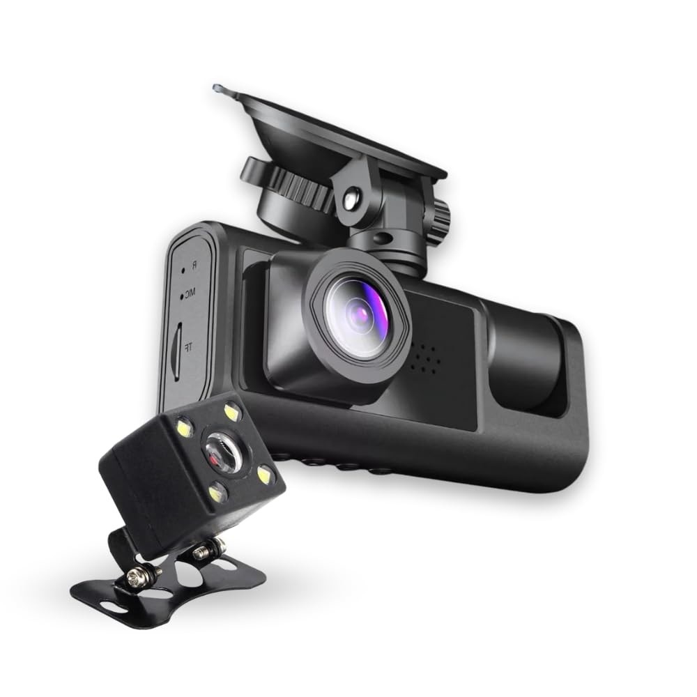 Câmera Veicular 3 Lentes 360° Full HD 1080p: Segurança e Visão Noturna Completa