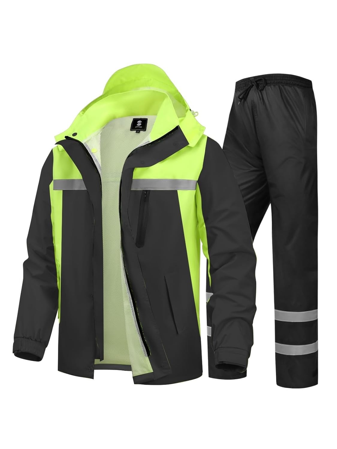 Roupa de chuva masculina de alta visibilidade refletiva para trabalho e chuva para todos os esportes, pesca, motocicleta, alta visibilidade, preto/verde, GG