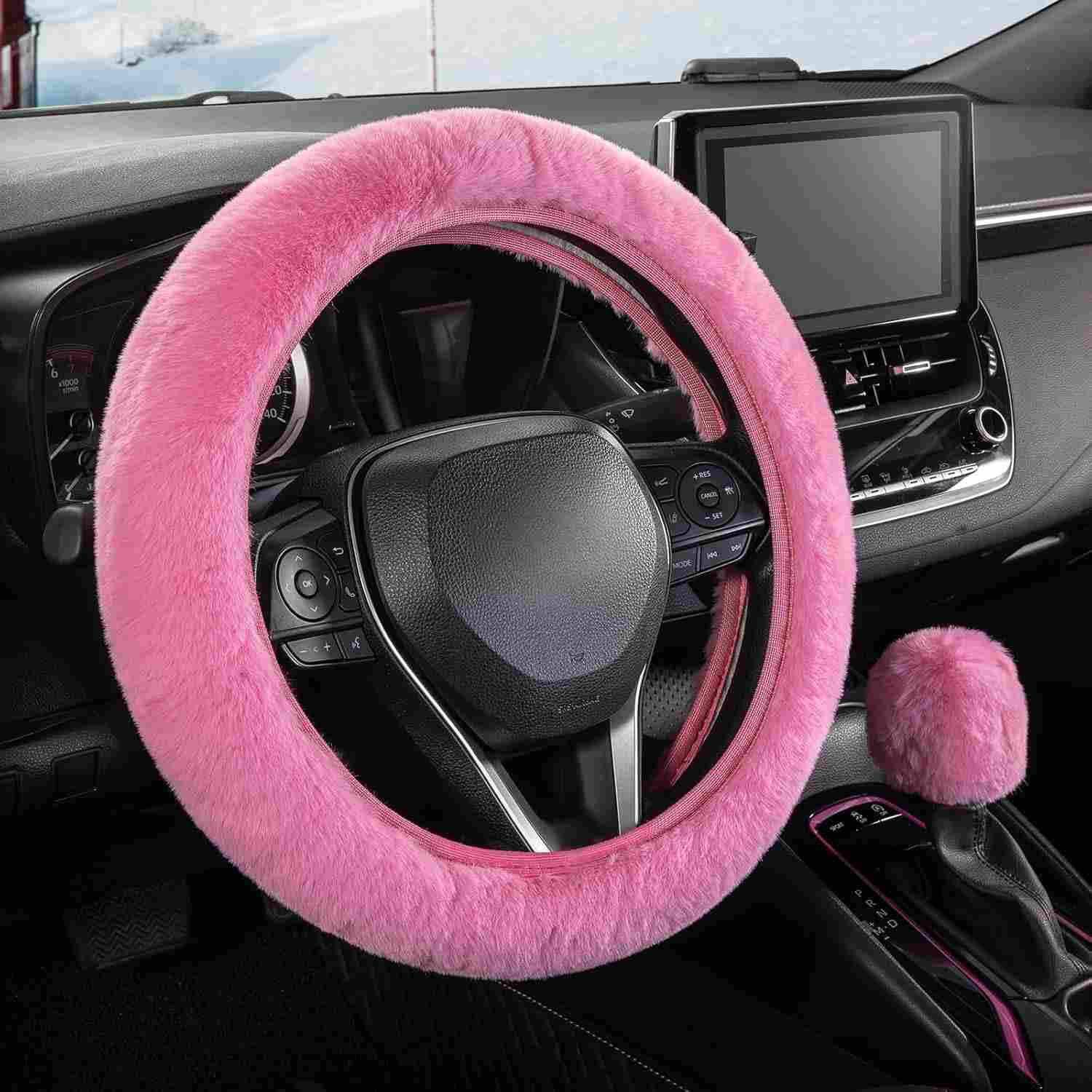 Kit 2 Peças: Capa Volante Pelúcia Rosa + Câmbio - Macio, Quente e Antiderrapante