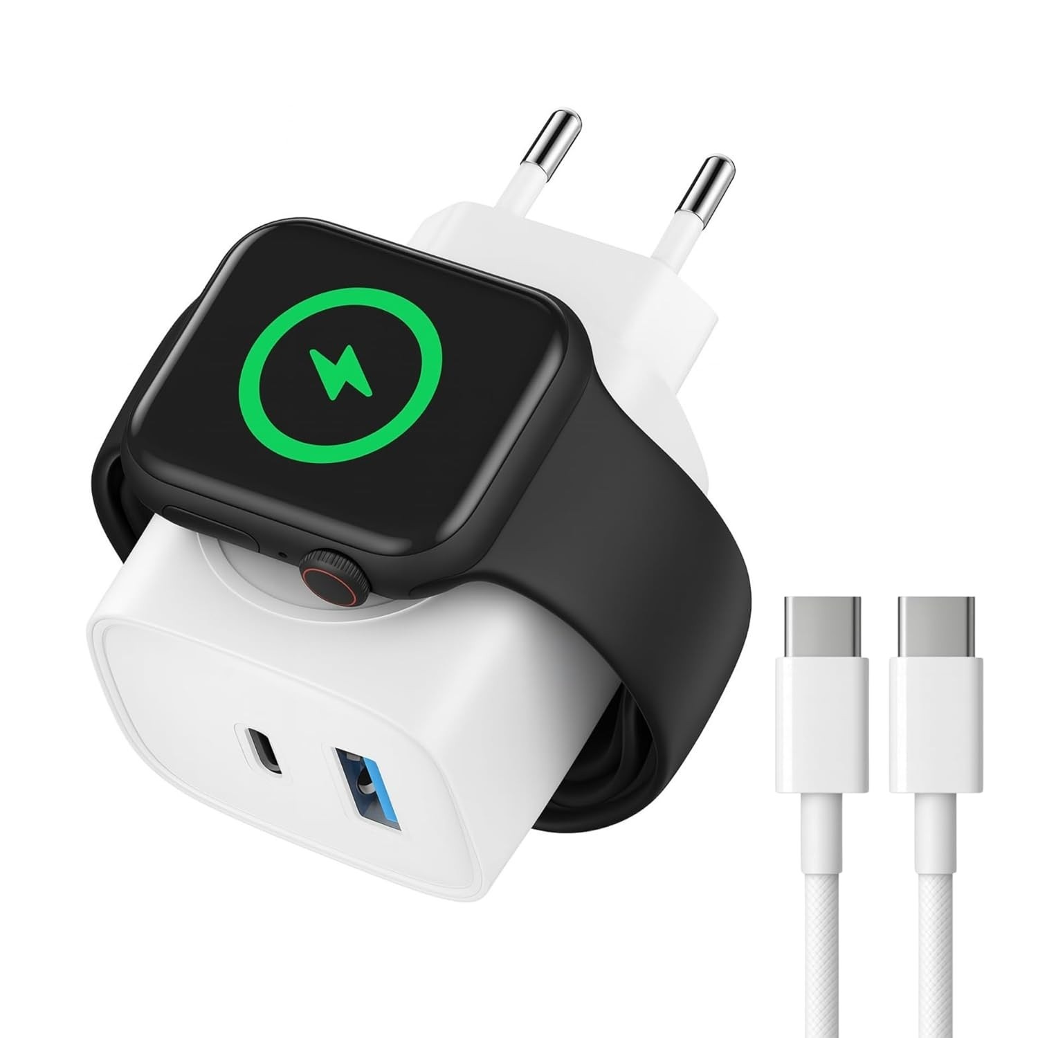 Carregador 3 em 1 Magnético Sem Fio para Watch + USB-C PD 20W Turbo