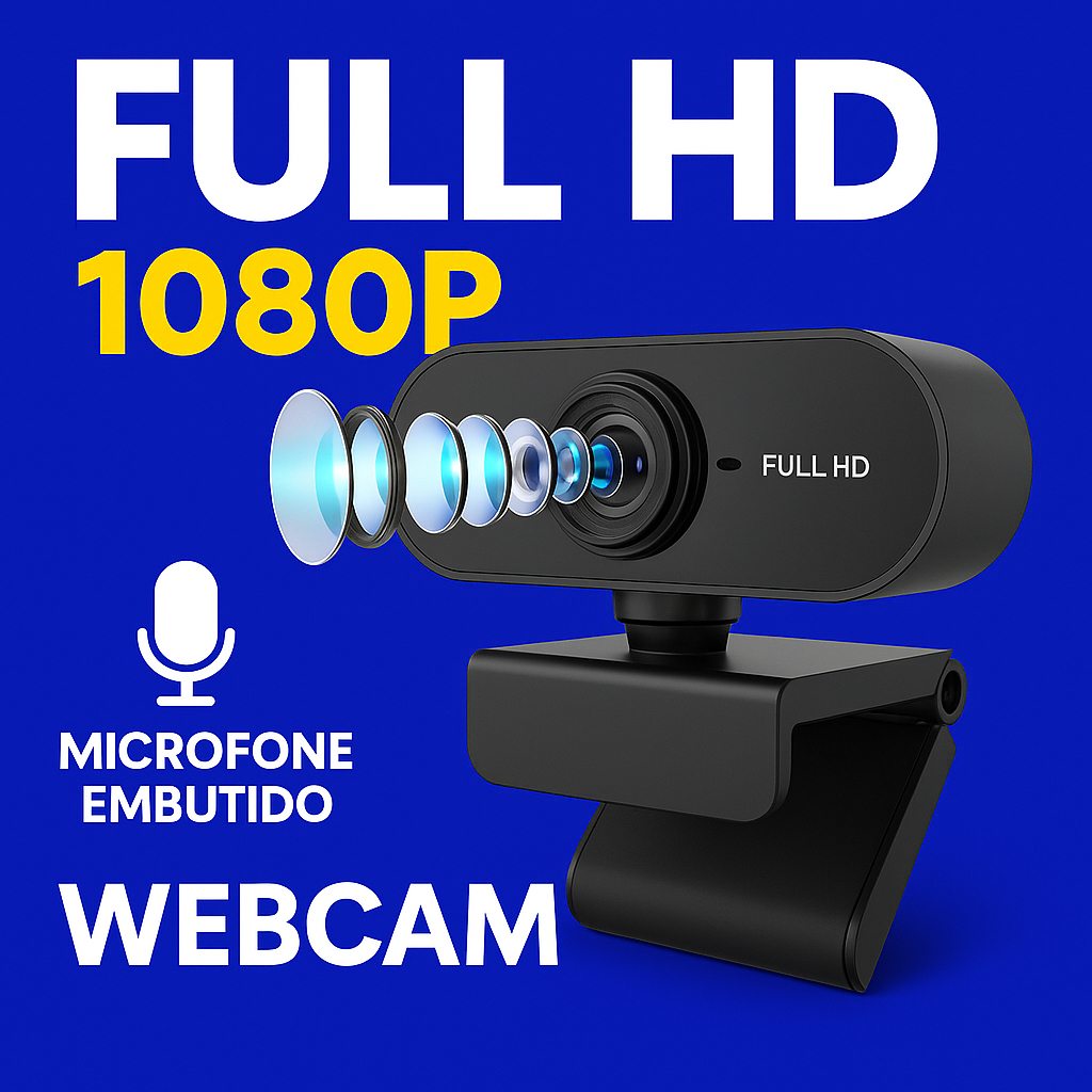 Webcam Full HD 1080p com Microfone para Home Office e Reuniões Online