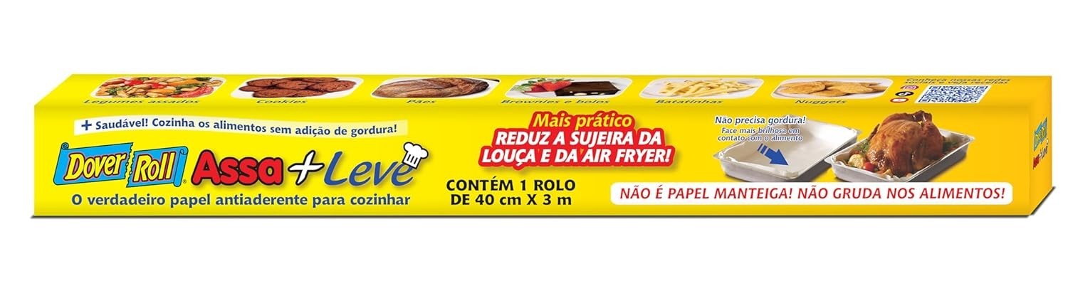 Dover Assa + Leve - Papel Antiaderente para Cozinhar 40cm x 3m - Cozimento Saudável e Sem Gordura