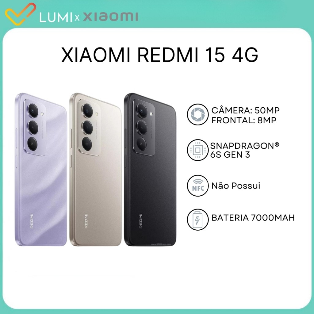 Xiaomi Redmi 15 4G: Bateria de 7000mAh e Câmera de 50MP
