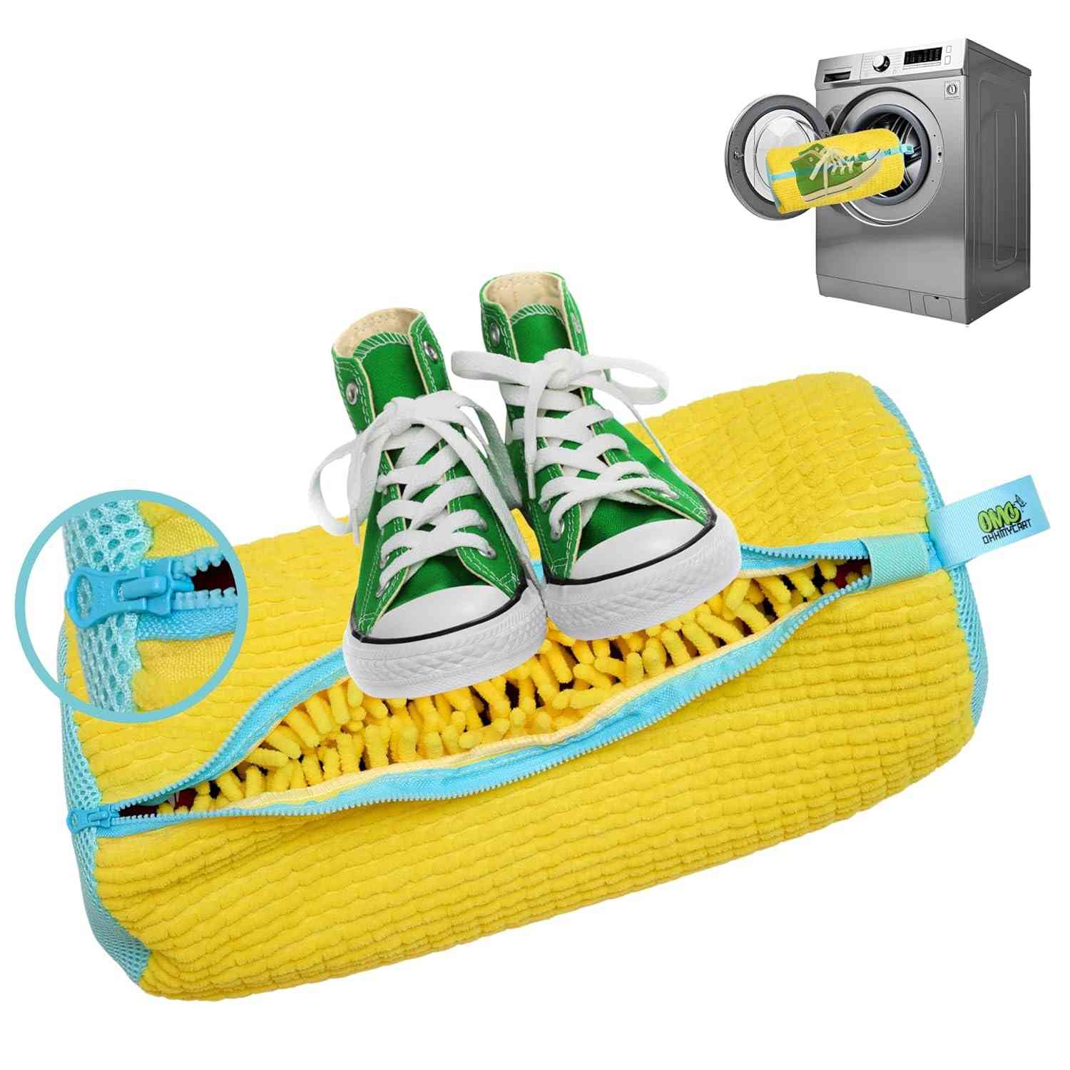 Bolsa Protetora para Lavar Sapatos - Malha Chenille com Zíper YKK | Protege Tênis na Lavadora e Secadora