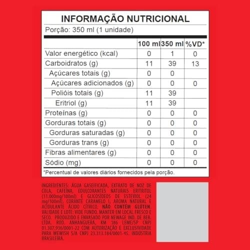 Refrigerante Wewi Cola Natural Zero Açúcar 350ml pacote com 6 unidades