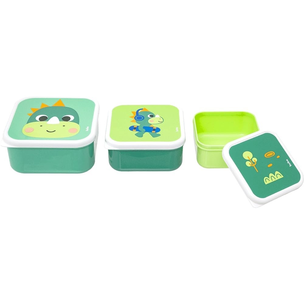 Kit 3 Potinhos Buba Zoo Dino - Seguro, Prático e Divertido para Refeições do Bebê